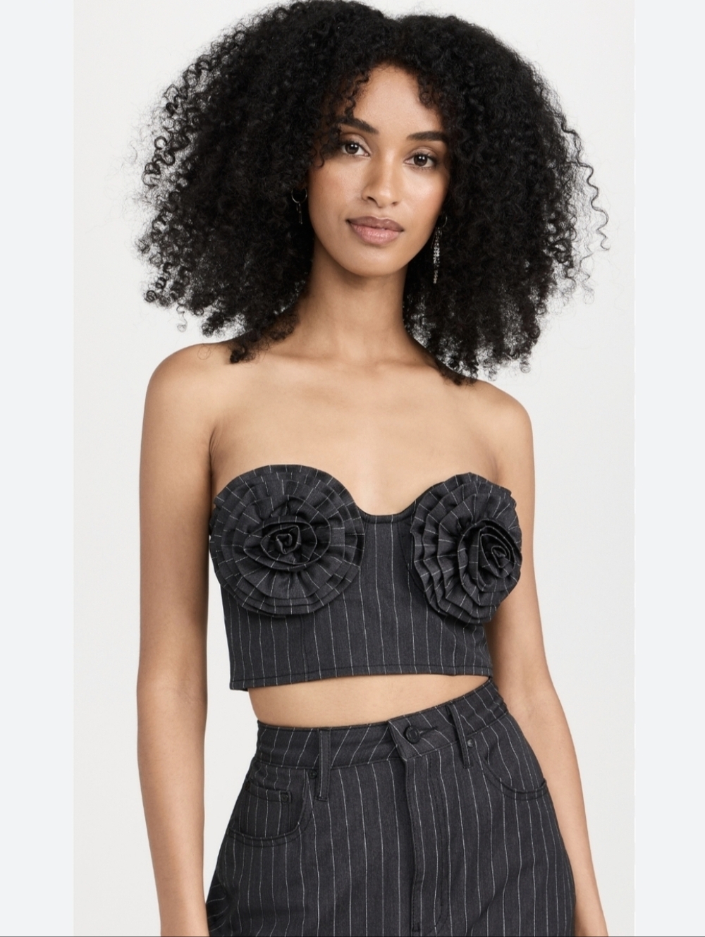 AFRM Kiko Stripe Strapless Crop Corset Top - Black Pinstripe - Picture 3 of 16